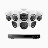 H800X - 4K 16 Channel PoE Security System with 4 Bullet & 4 Turret Cameras, 1/1.8'' BSI Sensor, f/1.6 Aperture (0.003 Lux), Siren & Strobe Alarm,Two-Way Audio, Human & Vehicle Detection, Perimeter Protection, Works with Alexa, All-Metal Housing
